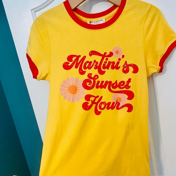 NWT Spell & the Gypsy Collective Mustard Paradise Cove Organic Shrunken Tee - Picture 10 of 13